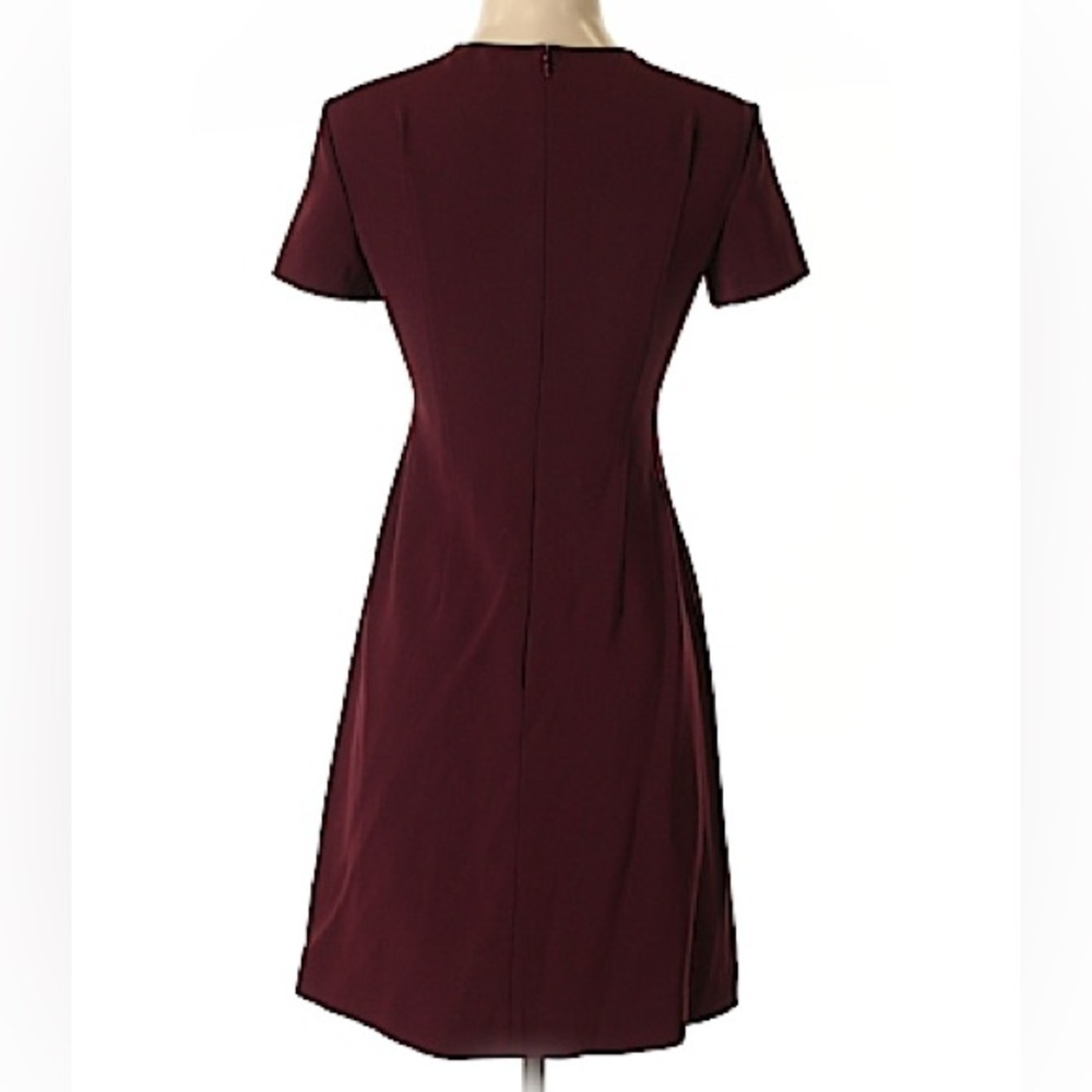 Theory Burgundy Admiral Crepe Fit & Flare Shirt Sleeve Round Neck Dress Sz 00 - Picture 2 of 16